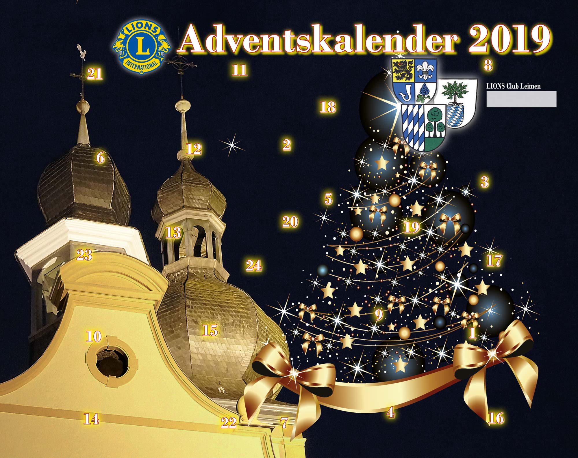 Der diesjährige Adventskalender des Lions Club Leimen hat als Motiv die St. Bartholomäus Kirche in Sandhausen.