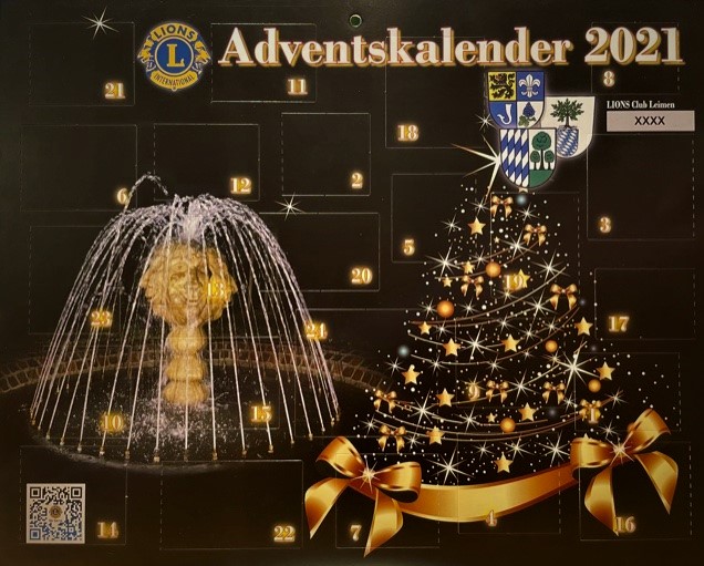 Der diesjährige Adventskalender des Lions Club Leimen hat als Motiv den „Mondspritzer Brunnen“, der im Gemeindepark in Nußloch steht.